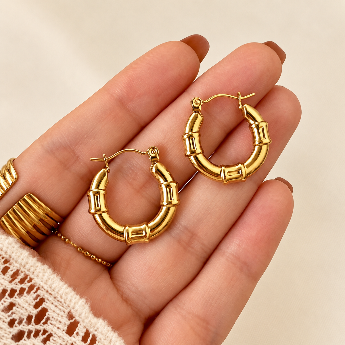 18K Gold Plated Bamboo Hoop Earrings