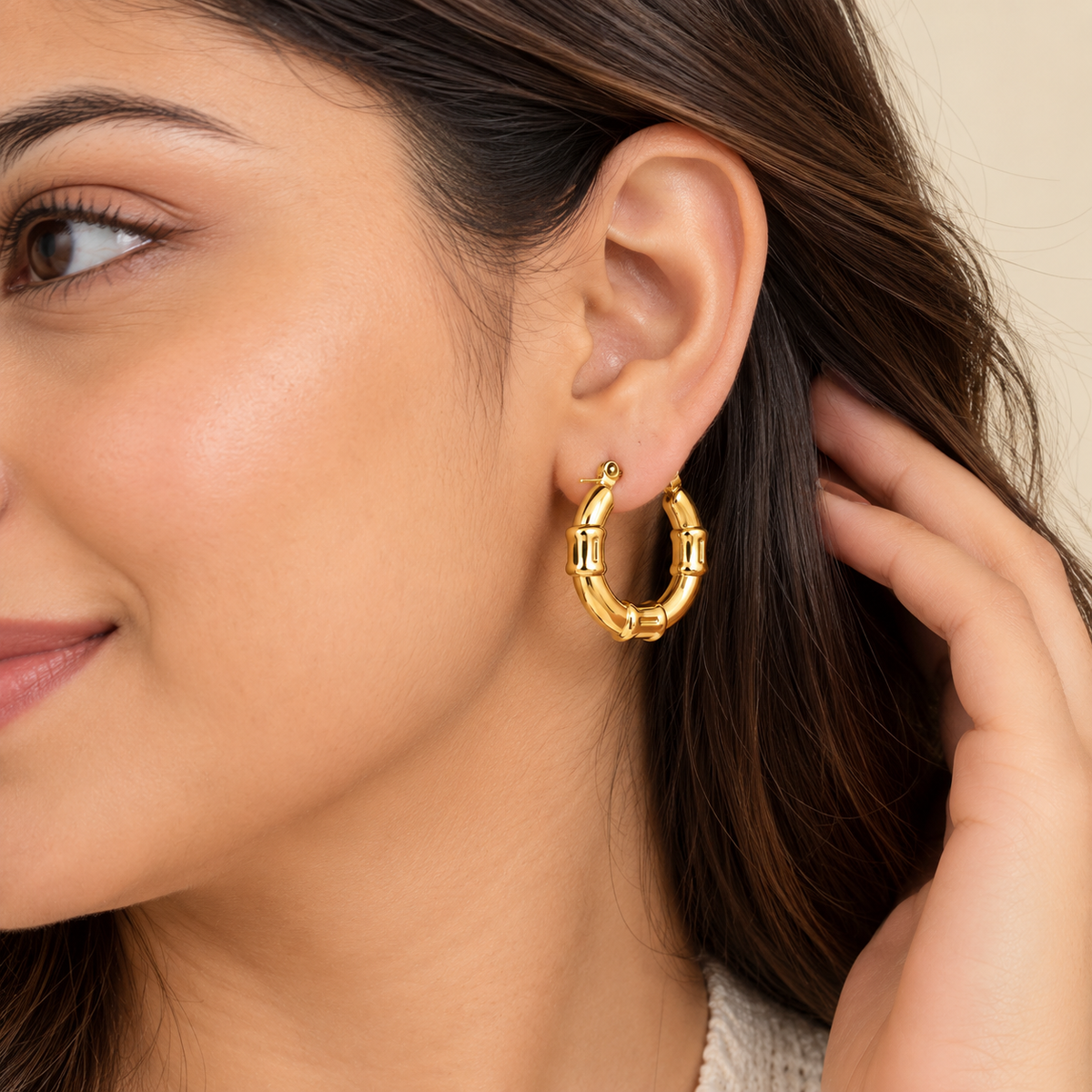 18K Gold Plated Bamboo Hoop Earrings