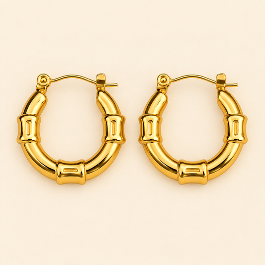 18K Gold Plated Bamboo Hoop Earrings