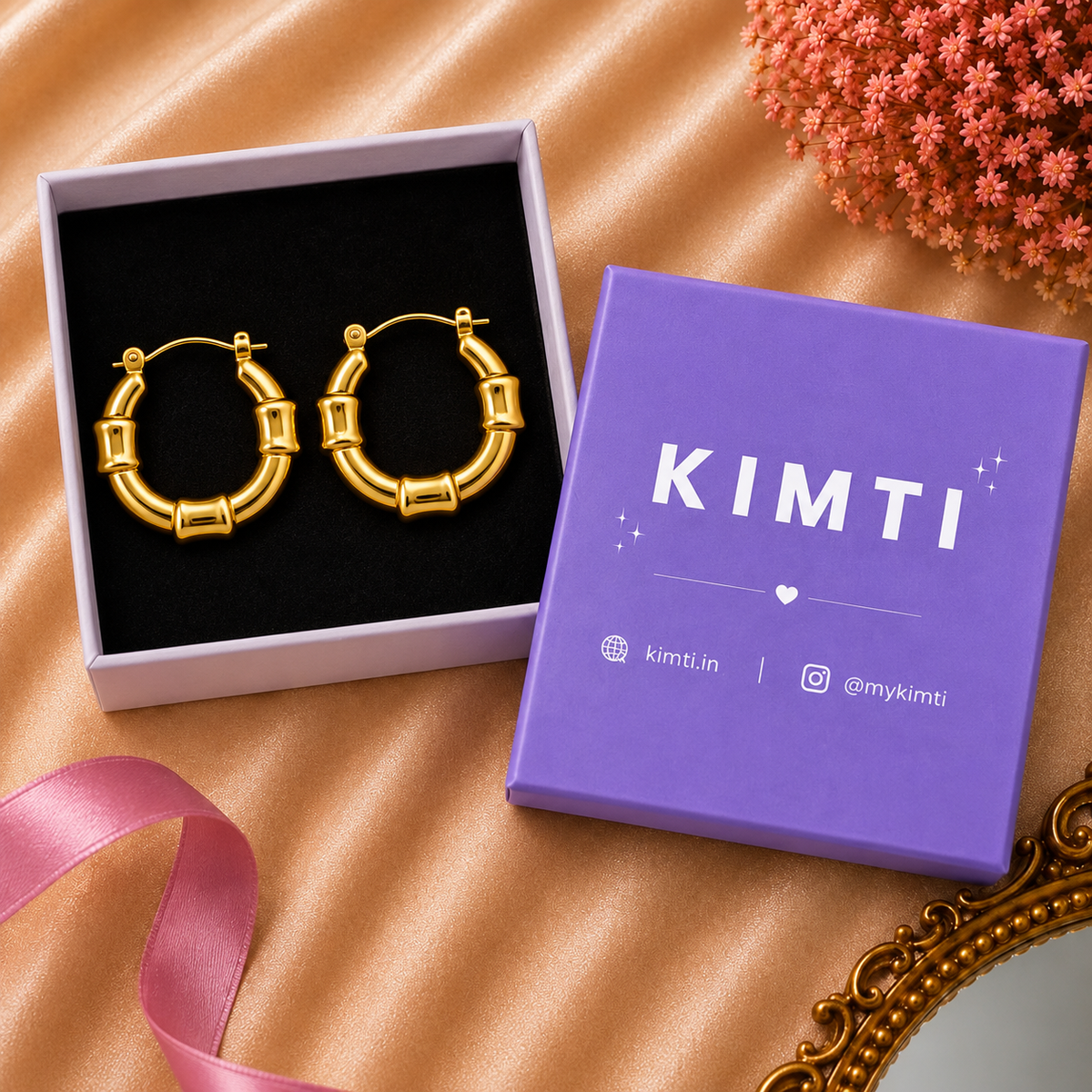 18K Gold Plated Bamboo Hoop Earrings