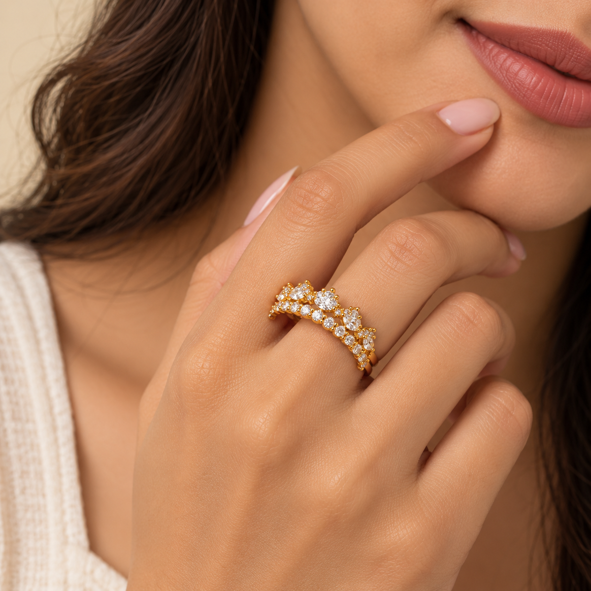 Flower Shape Cubic Zirconia Ring