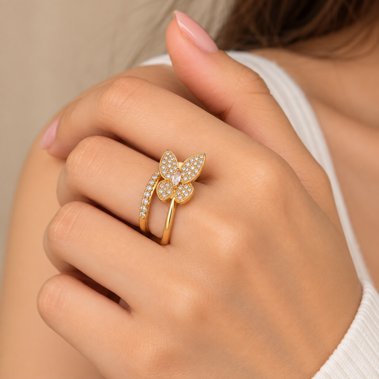 Elegant Zircon Butterfly Refined  Ring