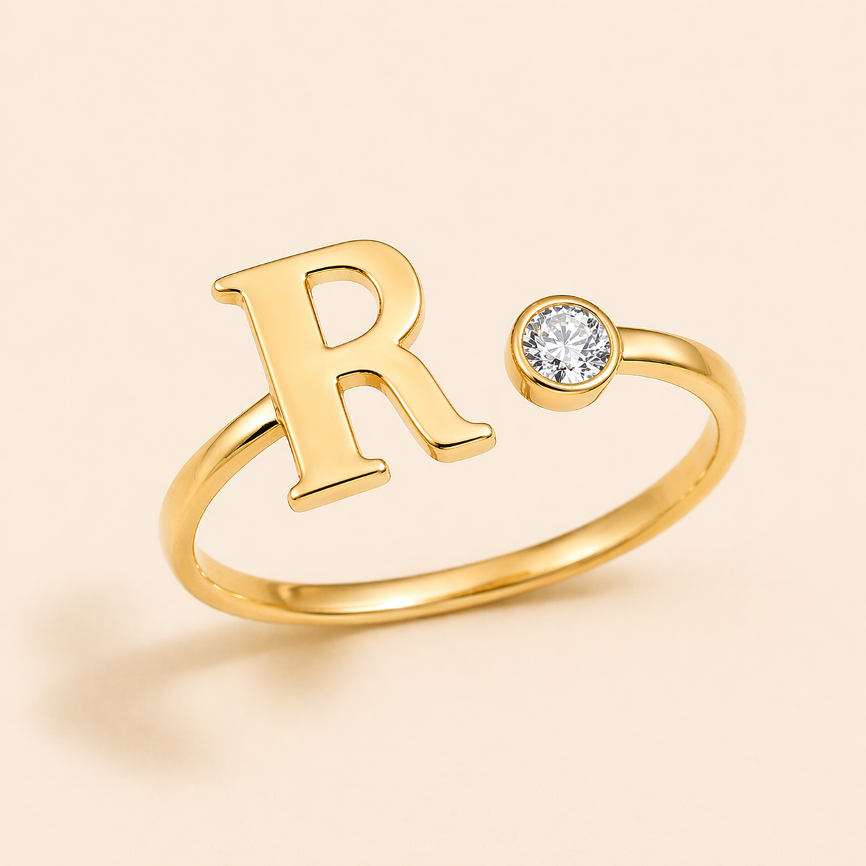 18K Gold Plated Adjustable Initial Charm Ring