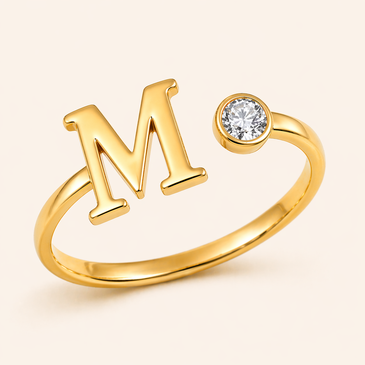 18K Gold Plated Adjustable Initial Charm Ring