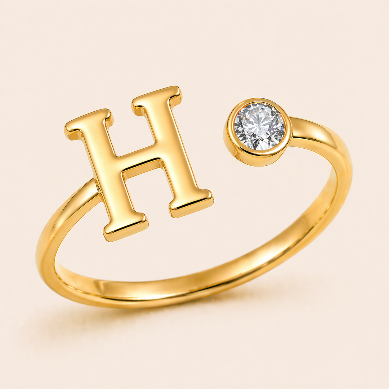 18K Gold Plated Adjustable Initial Charm Ring