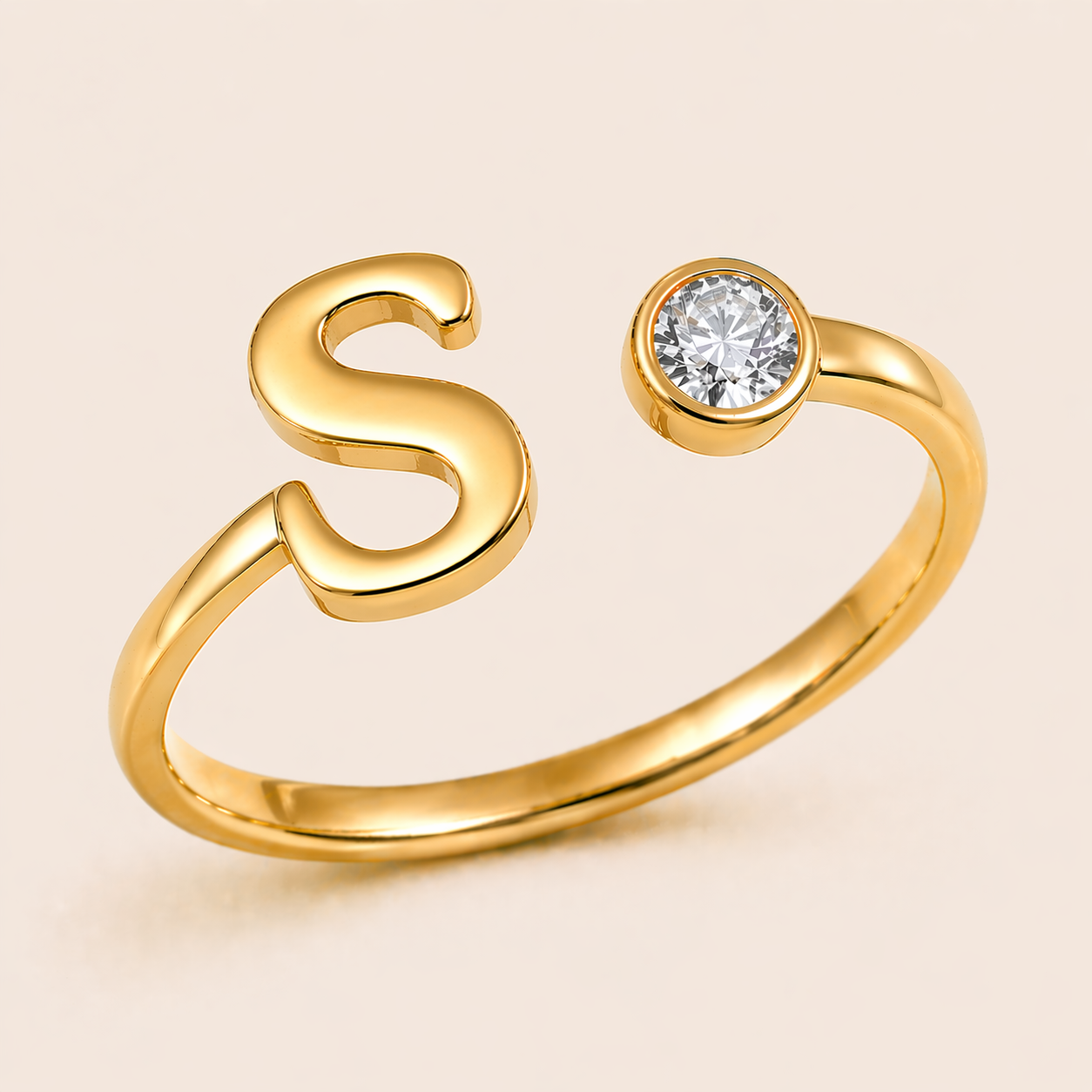 18K Gold Plated Adjustable Initial Charm Ring
