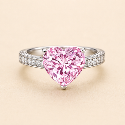 Pink Diamonds Sweet Crystal Heart Ring