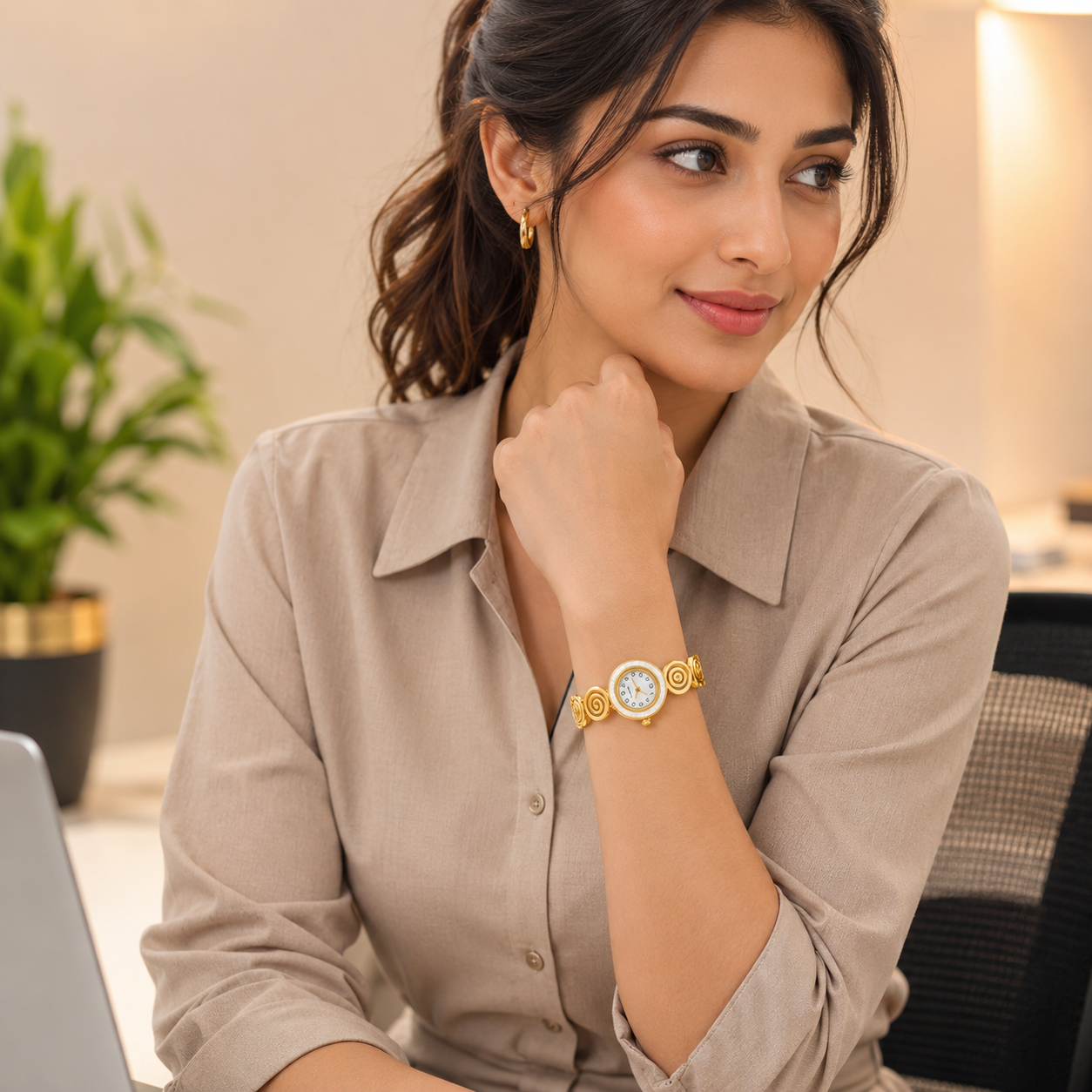 Golden Spiral Charm Bracelet Watch