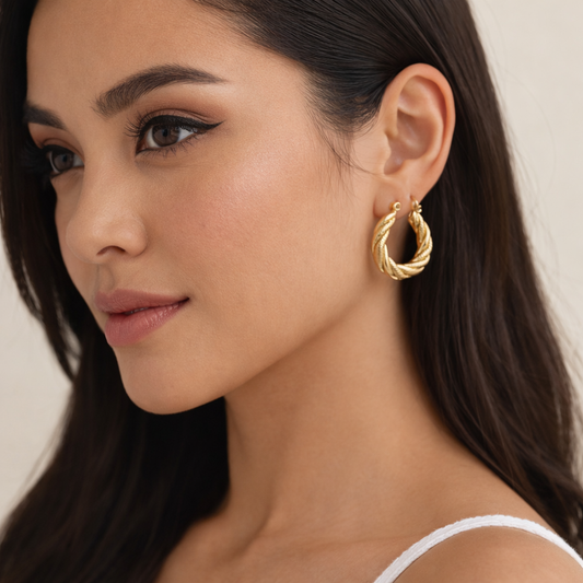 18K Gold Plated Chunky Twist Hoop Anti Tarnish Earring