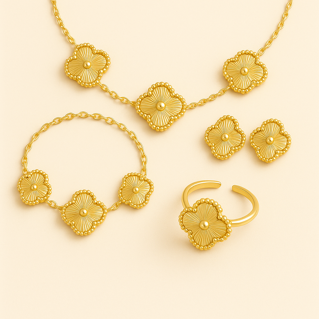18K Gold-Plated Classic White  Clover Matching Set
