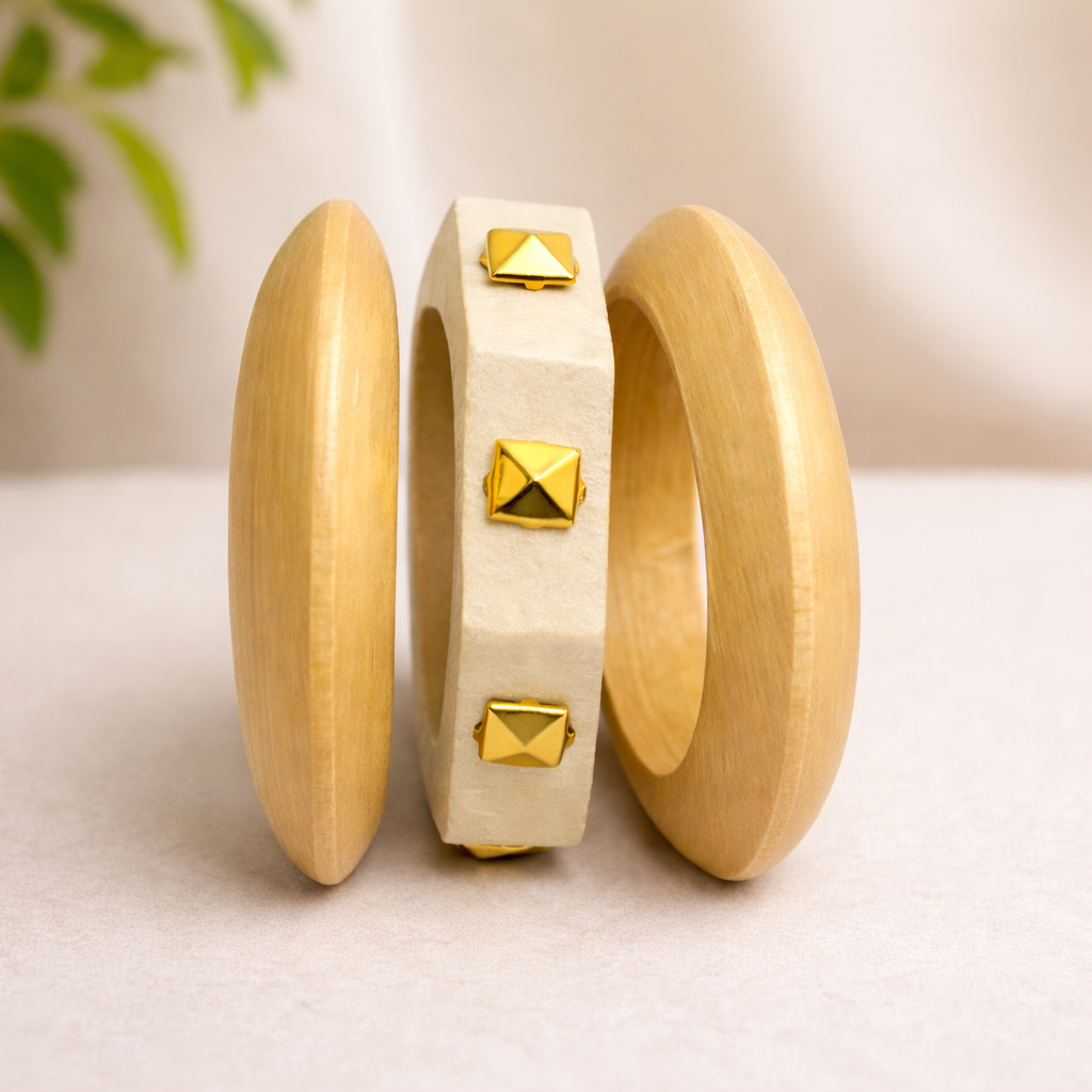 Fancy Aurawood Trio Golden Bark Bangles