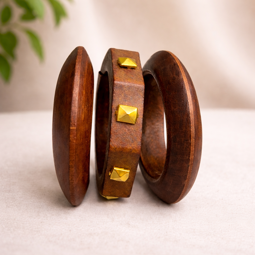 Fancy Aurawood Trio Golden Bark Bangles