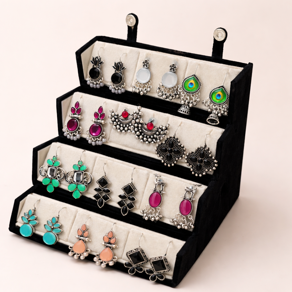 Set of 12  Oxidized Earrings with Black Jewellery Box