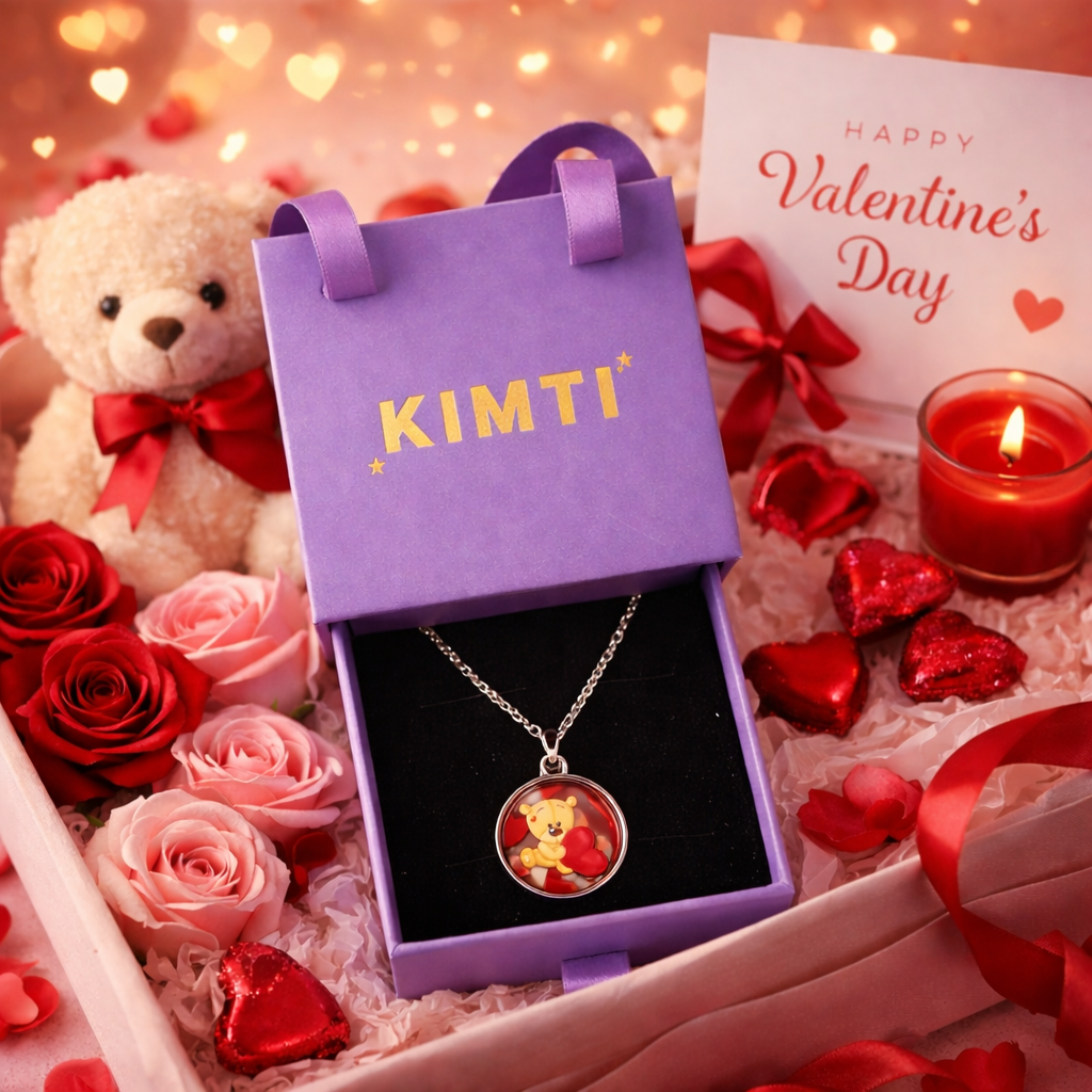 Teddy Bear Heart Pendant Necklace