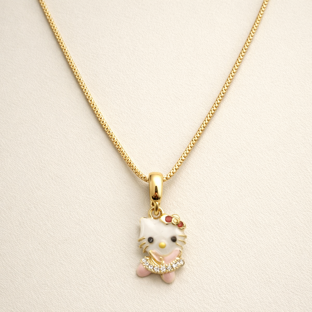 18k Gold Plated Peacock Cute Hello Kitty Necklace