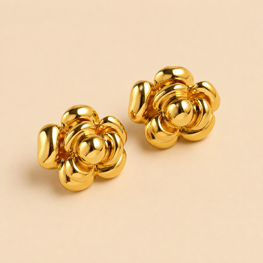Chunky Huge Rose Camellia Flower Stud Earrings