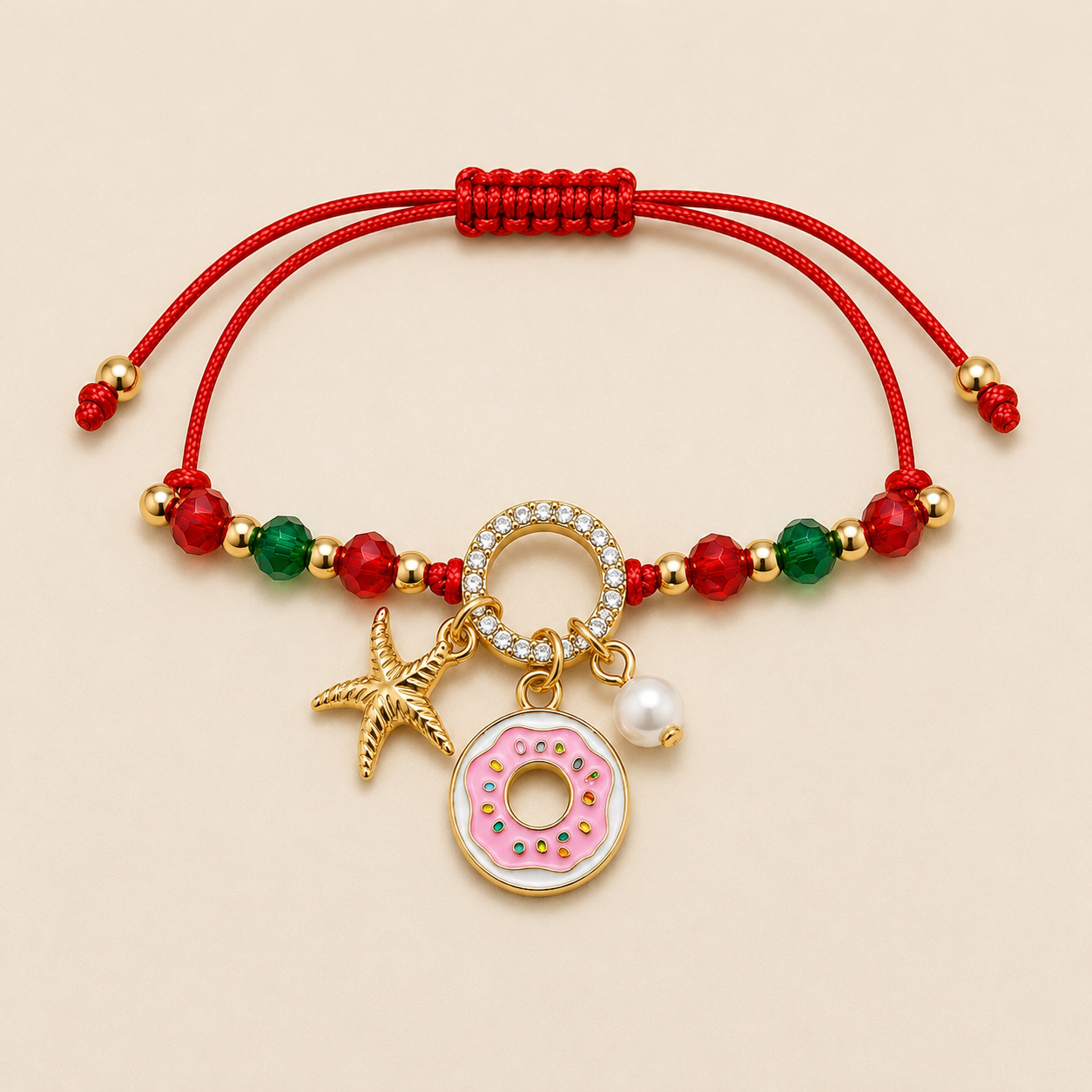 Lucky Donut, Star & Pearl Charms Bracelet