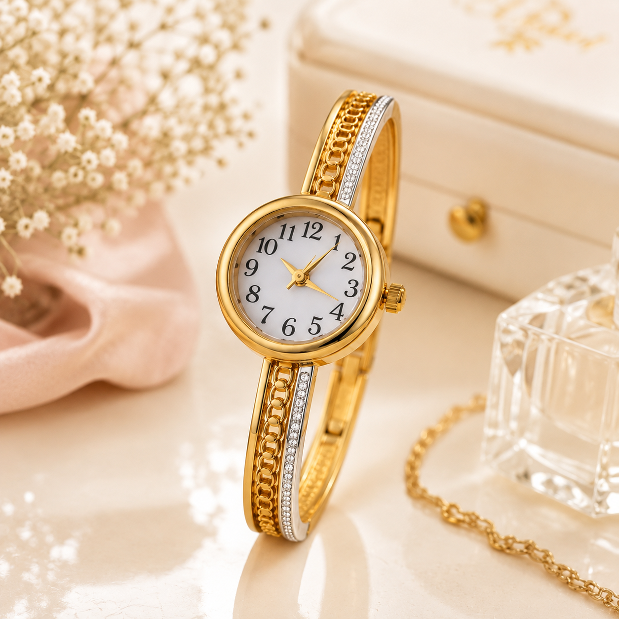 Elegant Dual-Tone Crystal Bracelet Watch