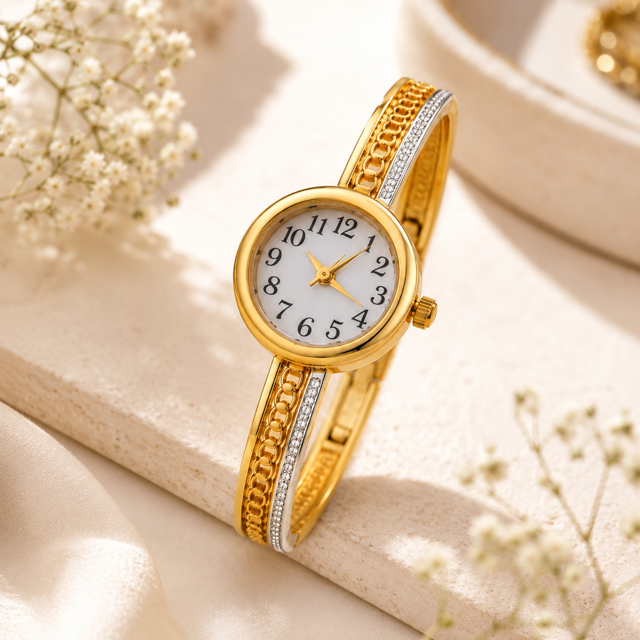 Elegant Dual-Tone Crystal Bracelet Watch