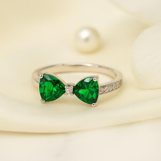 Green Bow Silver Ring