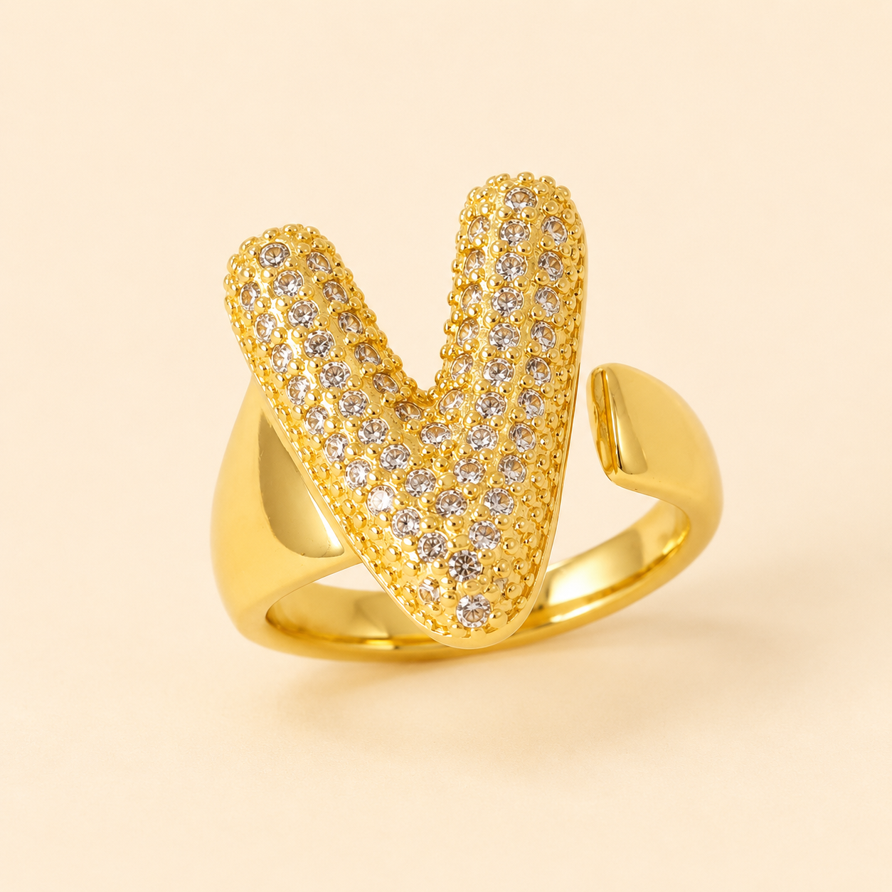 18K Gold Plated Adjustable Initial Charm Ring