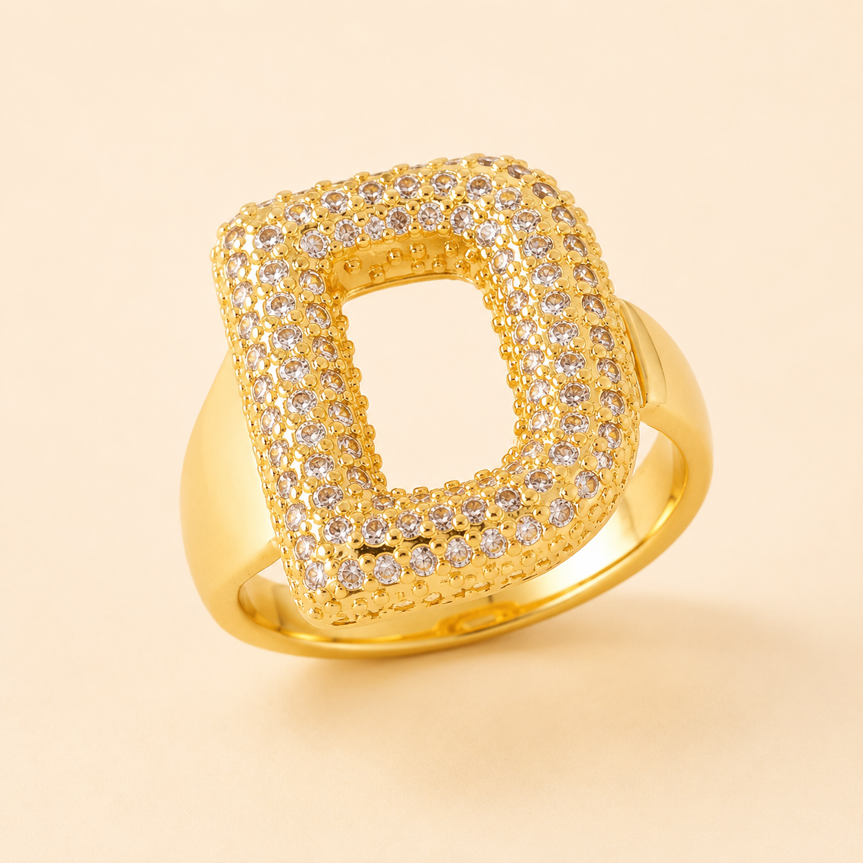 18K Gold Plated Adjustable Initial Charm Ring
