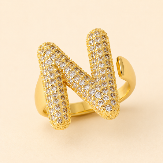 18K Gold Plated Adjustable Initial Charm Ring