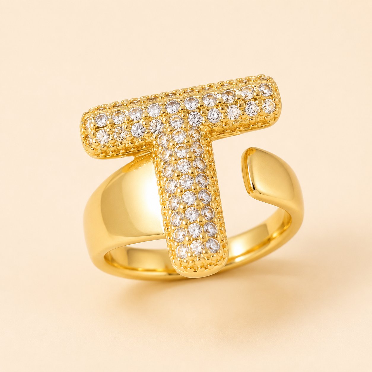 18K Gold Plated Adjustable Initial Charm Ring