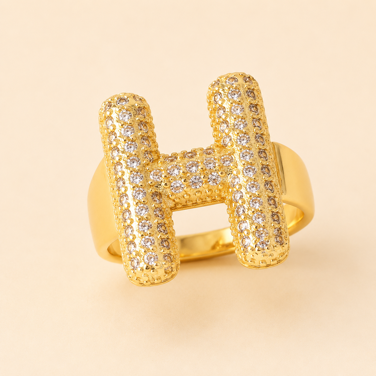 18K Gold Plated Adjustable Initial Charm Ring