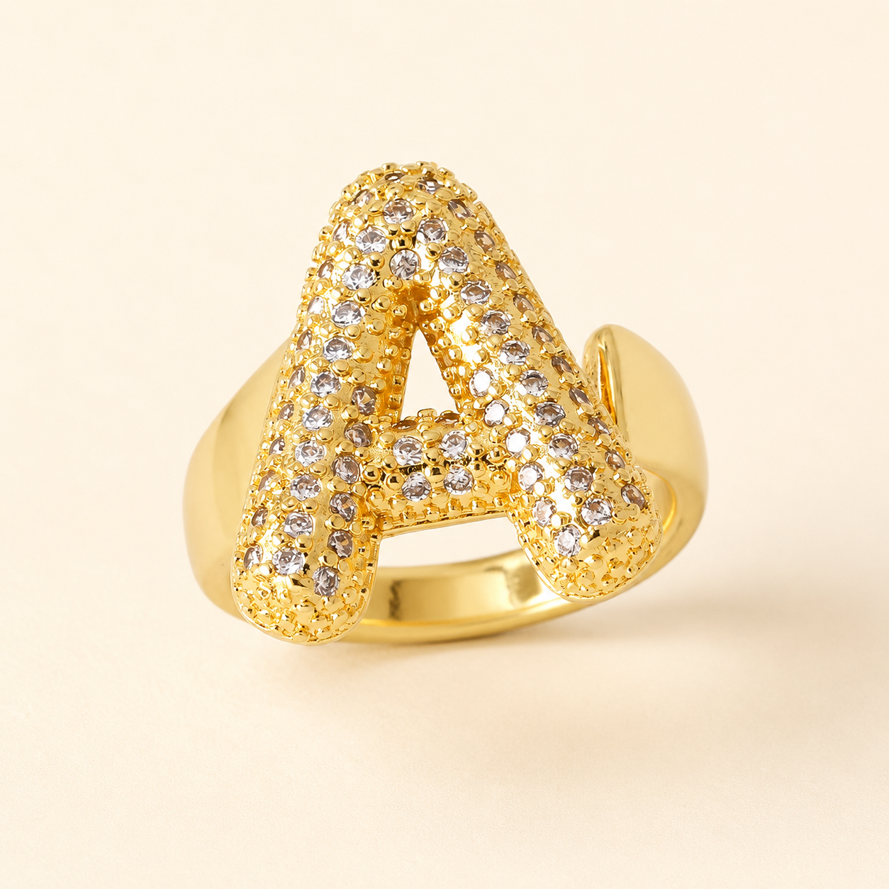 18K Gold Plated Adjustable Initial Charm Ring