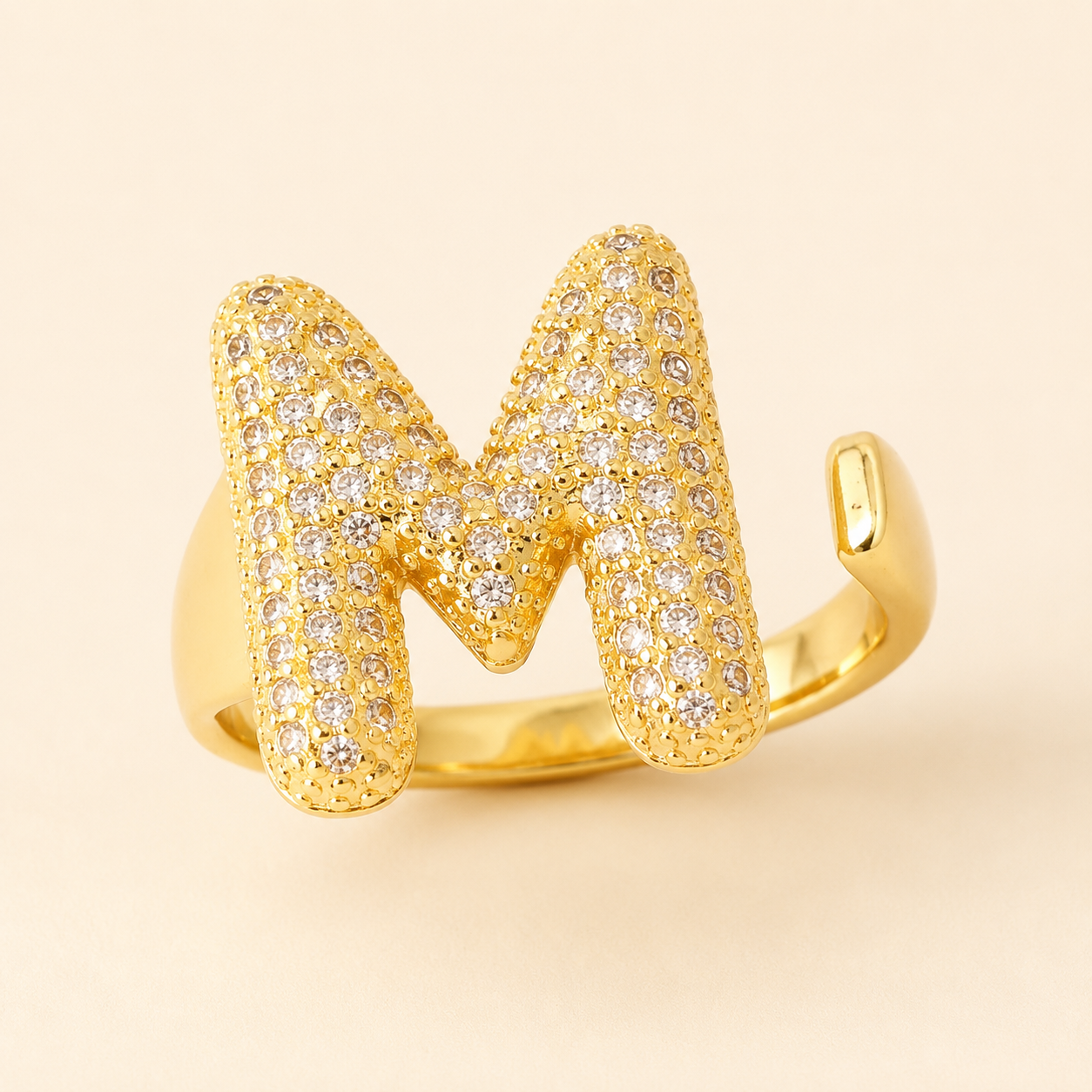 18K Gold Plated Adjustable Initial Charm Ring