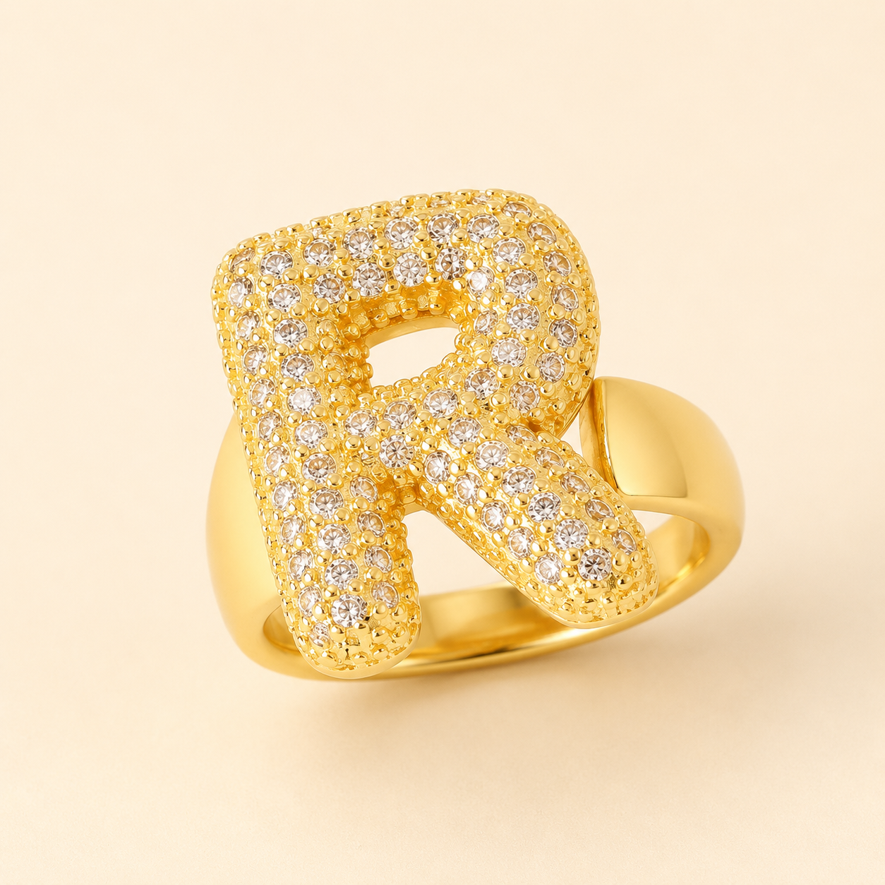 18K Gold Plated Adjustable Initial Charm Ring