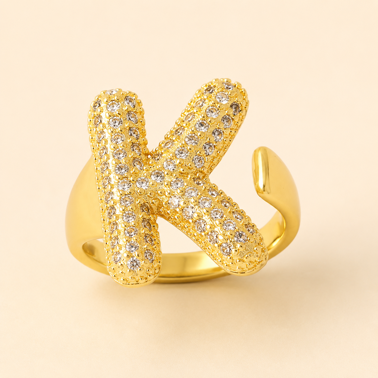 18K Gold Plated Adjustable Initial Charm Ring