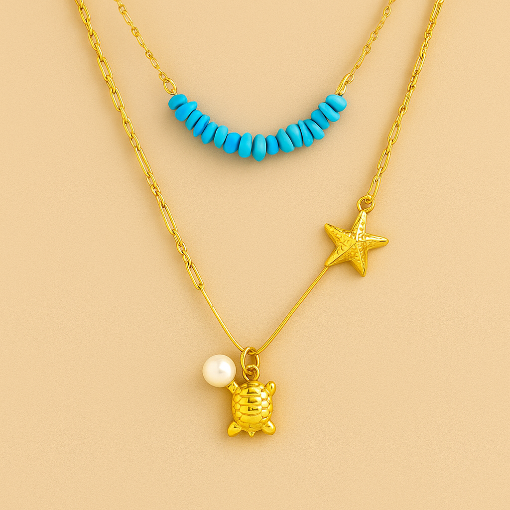 Gold Sea Star Conch Shell Anti Tarnish Necklace