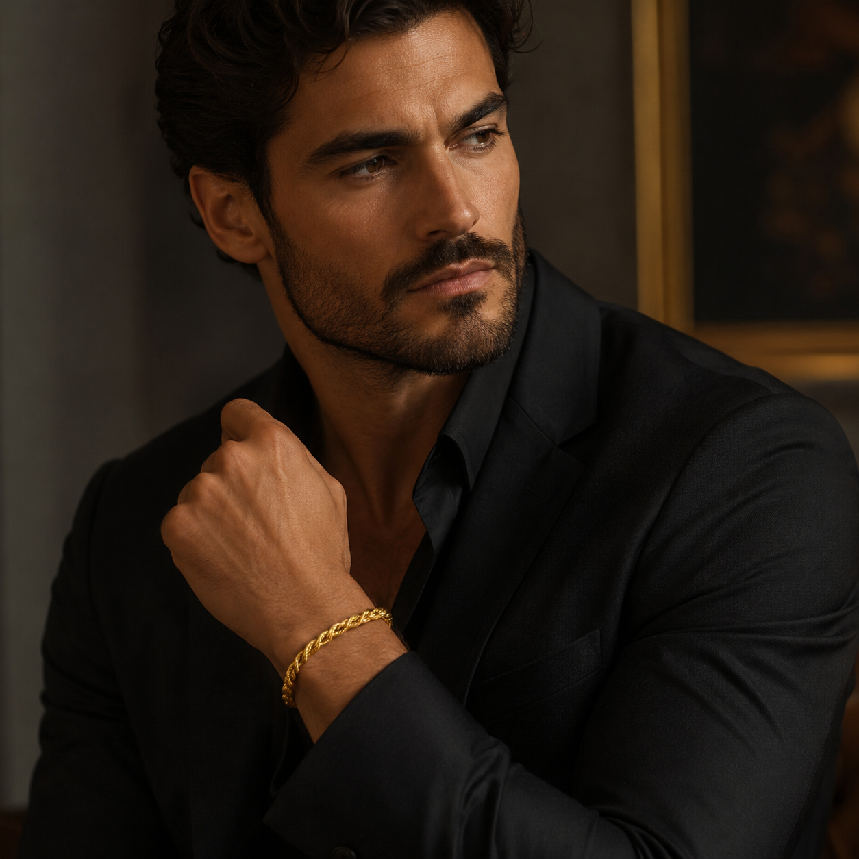 Men-18k Gold Plated Twisted Anti Tarnish Rope  Bracelet