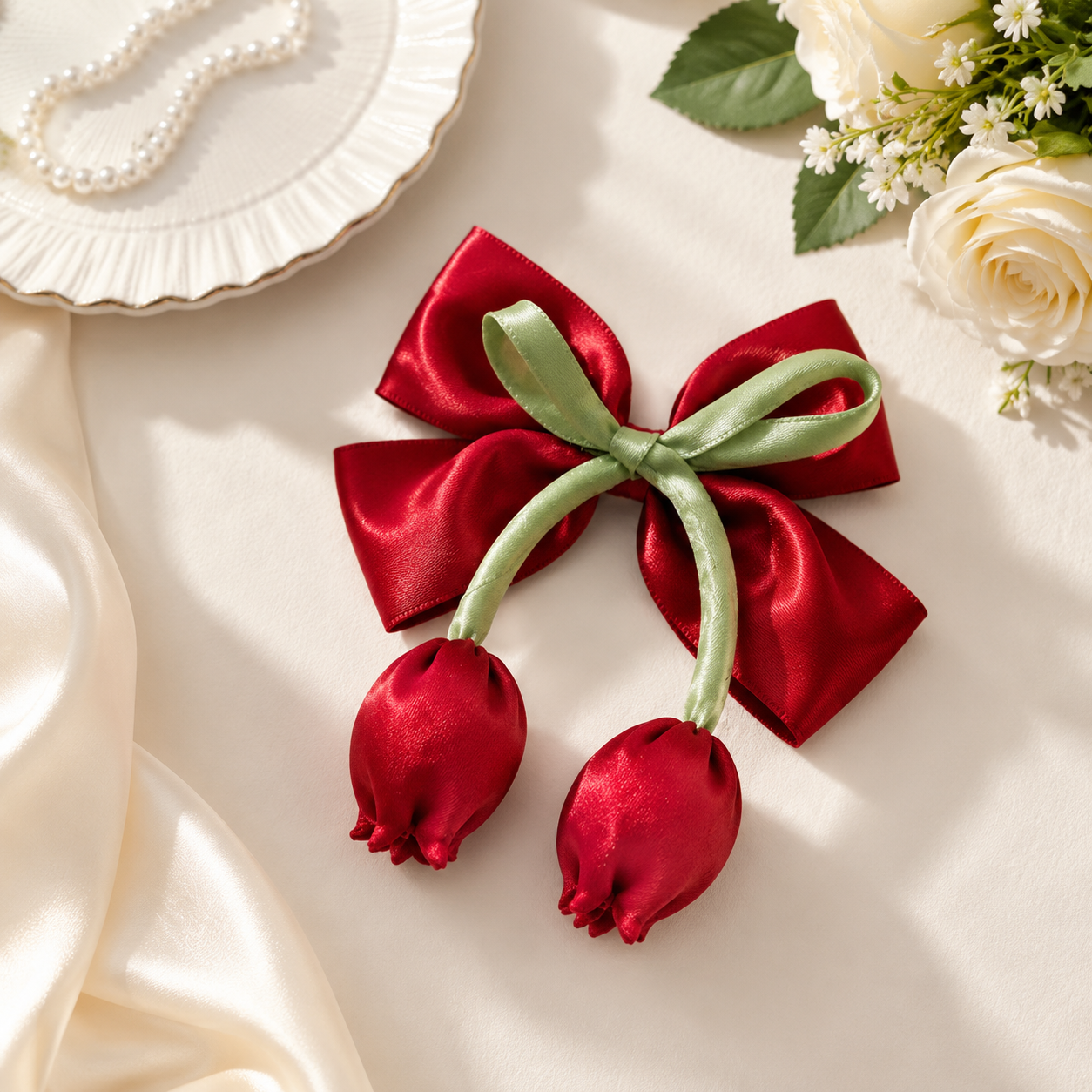 Handmade Tulip Bow Hair Clip for Girls