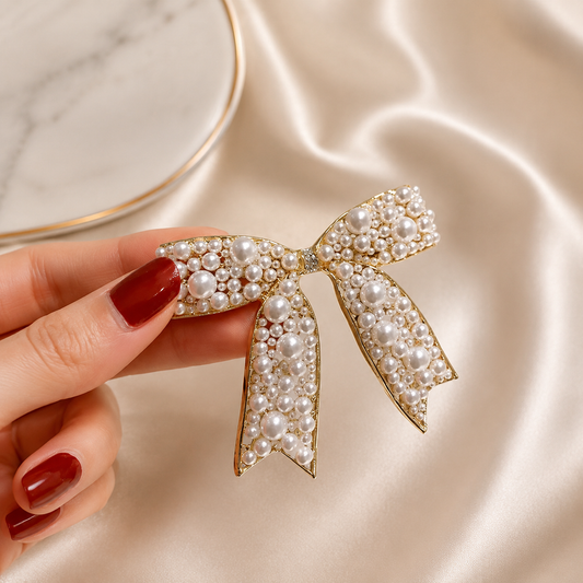 Pearl Bow Luxe Hair Clip