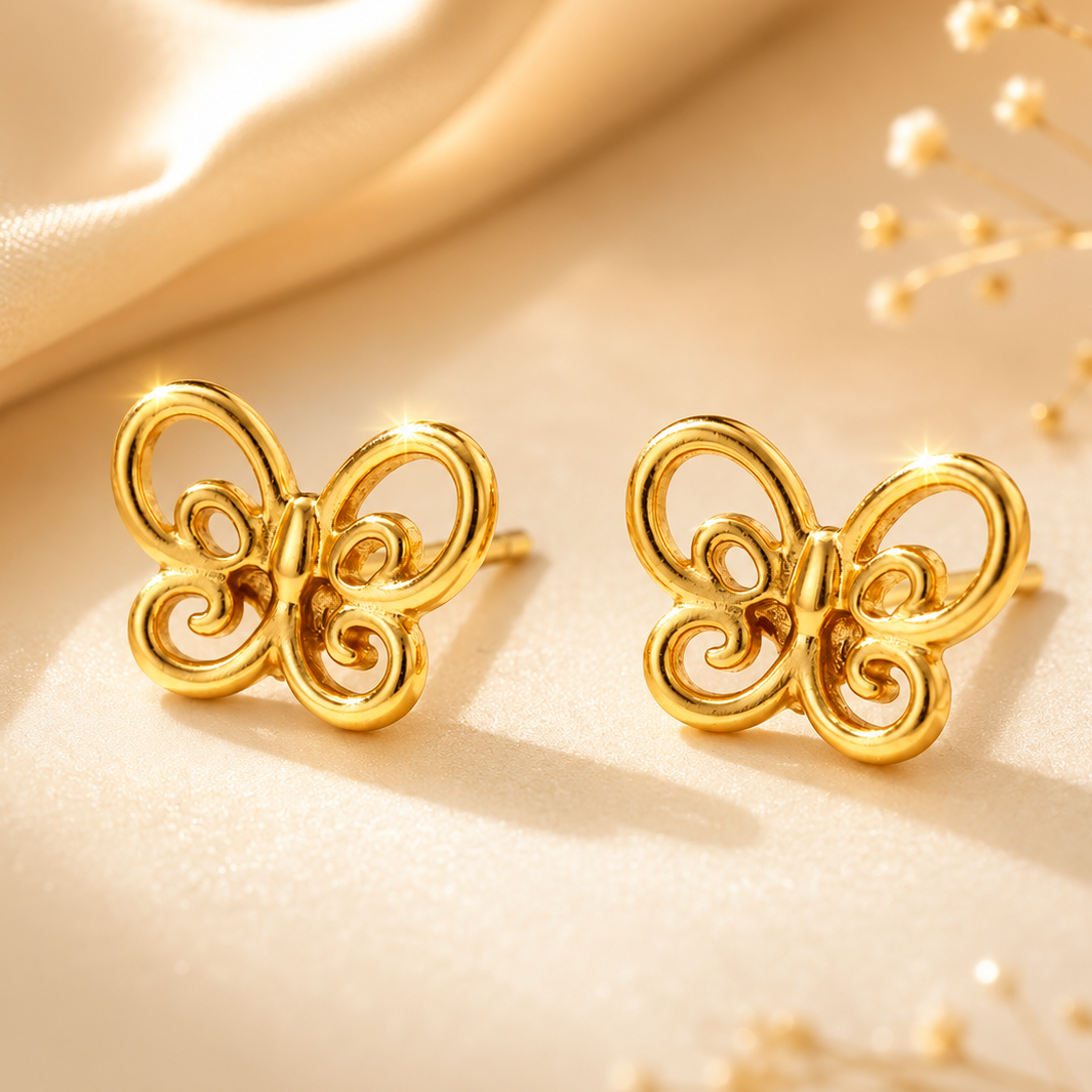 18K Gold Plated Golden Charm Butterfly Earrings
