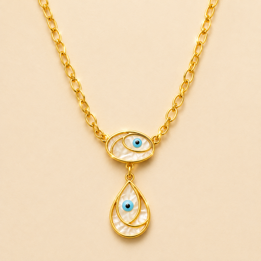 18k Gold Plated Blue Charm Nazar Necklace