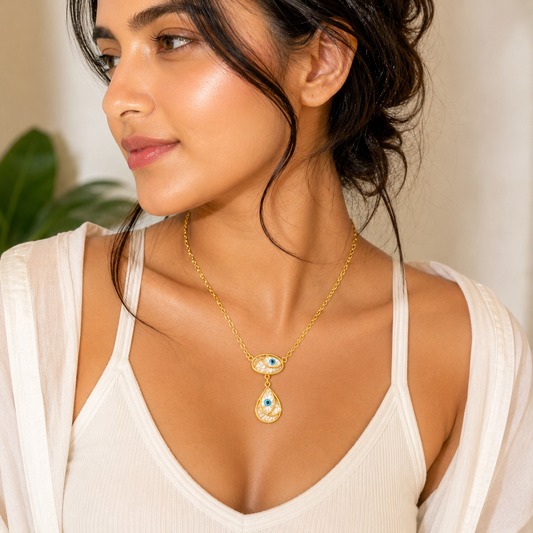 18k Gold Plated Blue Charm Nazar Necklace