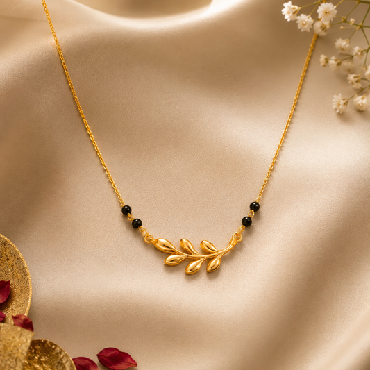 18K Gold Plated Leaf Pendant Short Mangalsutra