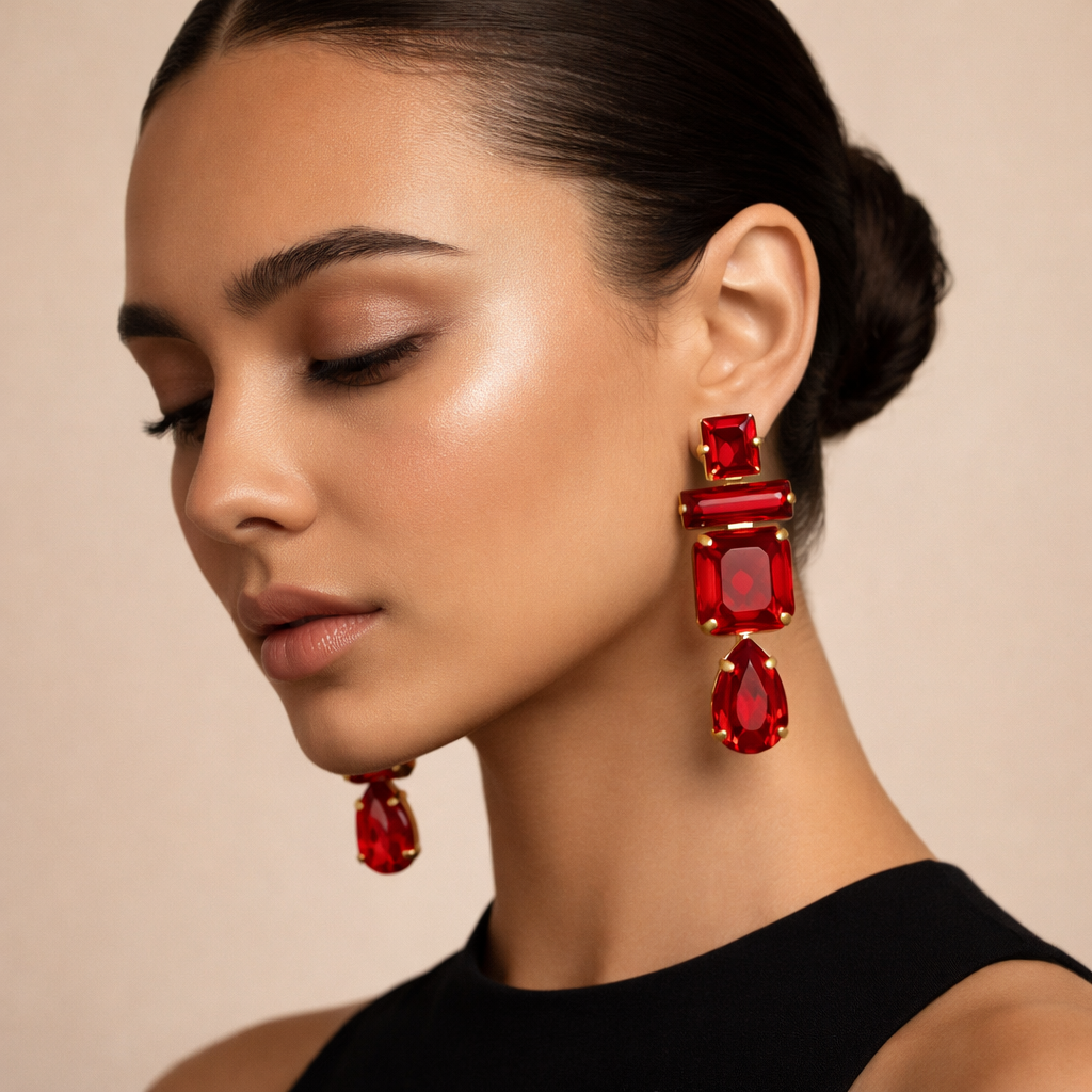 Red Ruby Geometric Earrings