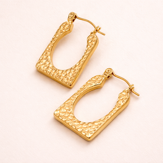 18K Gold Plated Lunara Textured Geometric Hoop Earrings