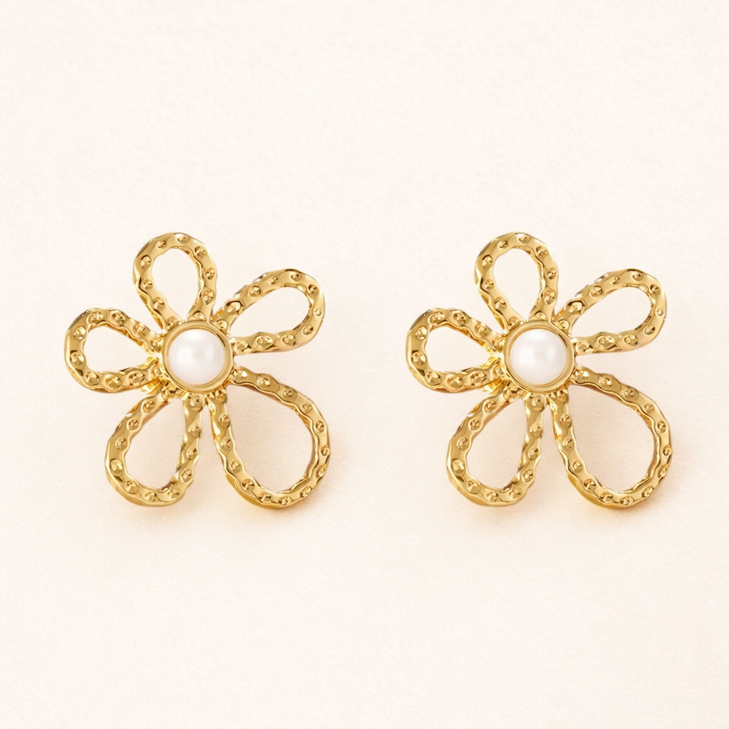 18K Gold Plated Pearl Flower Anti Tarnish Earring