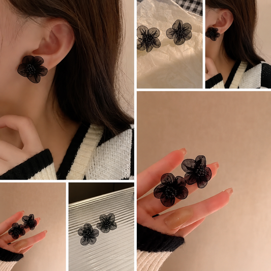 Fairy Fabric Black Lace Stud Earrings
