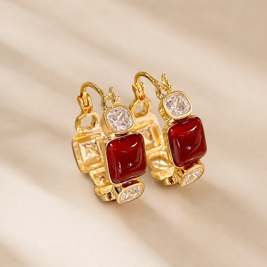 Gold Plated Wine Red Zircon Hoop Earring