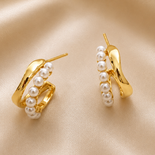 Trendy Artificial Pearls Gold Charm Earring