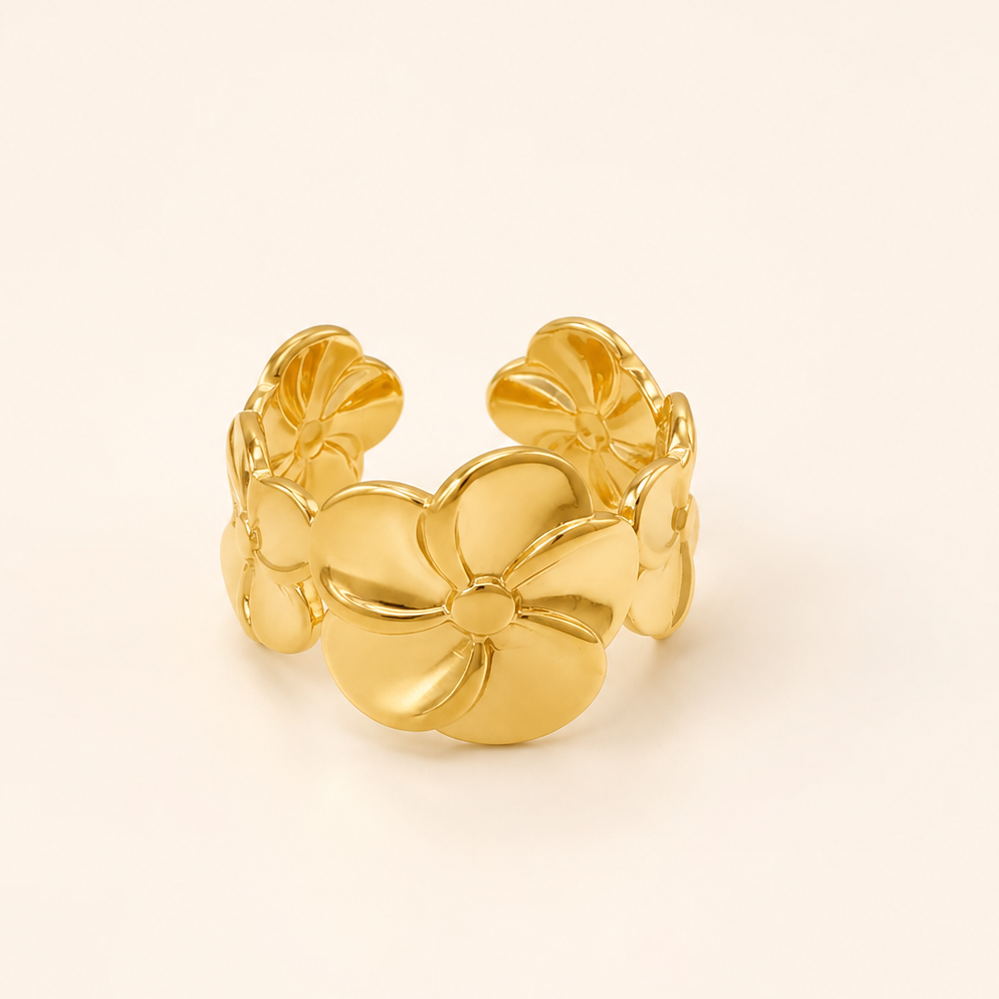 18K Gold Plated Glossy Five Petal Flower Ring