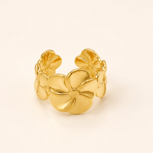 18K Gold Plated Glossy Five Petal Flower Ring