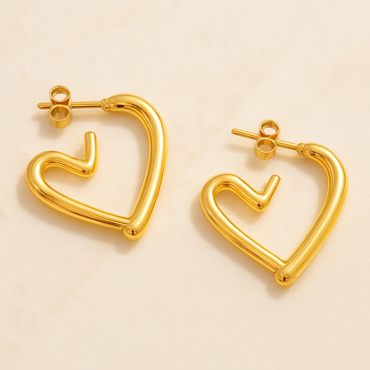 18K Gold Plated Heart Hoop Anti Tarnish Earring